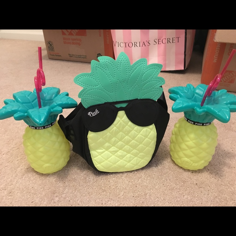 Victoria Secret Pink Pineapple Cups & Cooler Bag
